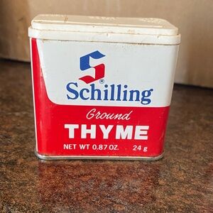 Antique Schilling Ground Thyme Spice Tin 1977